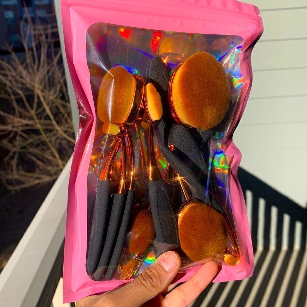 10 Piece Black & Rose Gold Oval Paddle Brush Set
